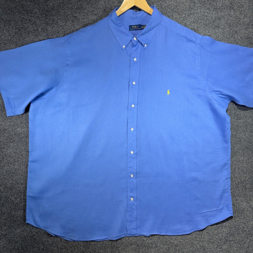 Polo Ralph Lauren Shirt Mens 3XB Blue 100% Linen Casual Lightweight Pony Logo